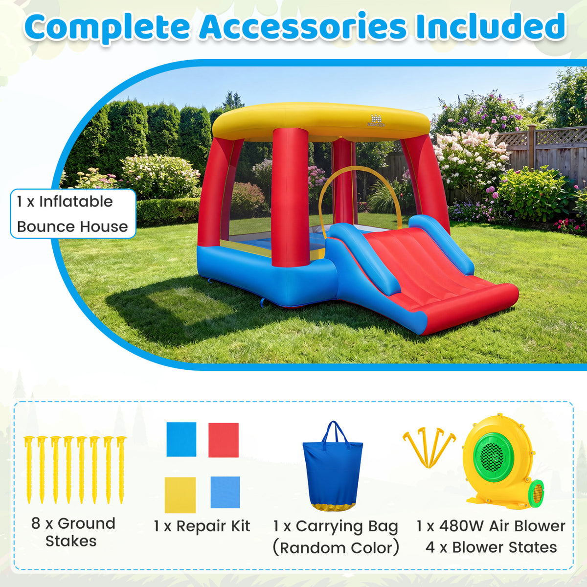 3-in-1 Inflatable Bounce House with 480W Blower - 9x12x7 ft