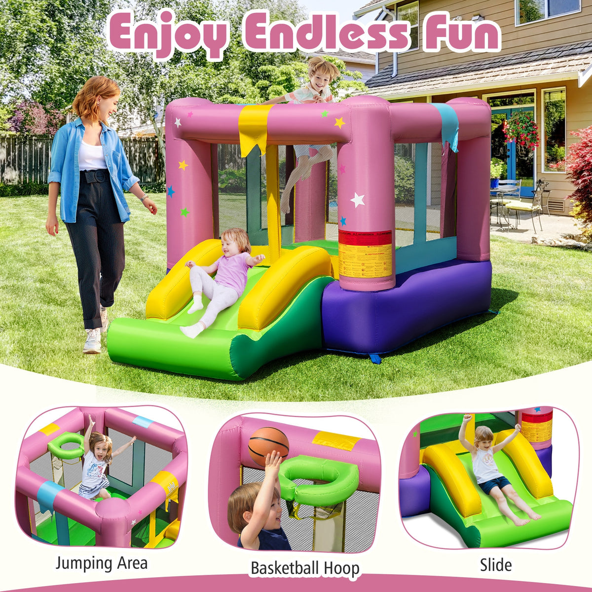Structure gonflable avec aire de saut pour fêtes en intérieur ou en extérieur