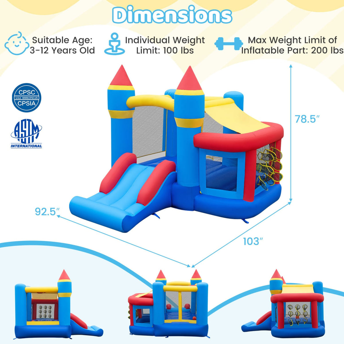 Inflatable Bounce House with Slide, Ball Pit, and Pitching Game-Inflatable Bounce Houses-DECOROLALA