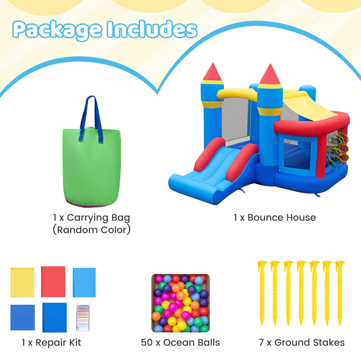 Inflatable Bounce House with Slide, Ball Pit, and Pitching Game-Inflatable Bounce Houses-DECOROLALA