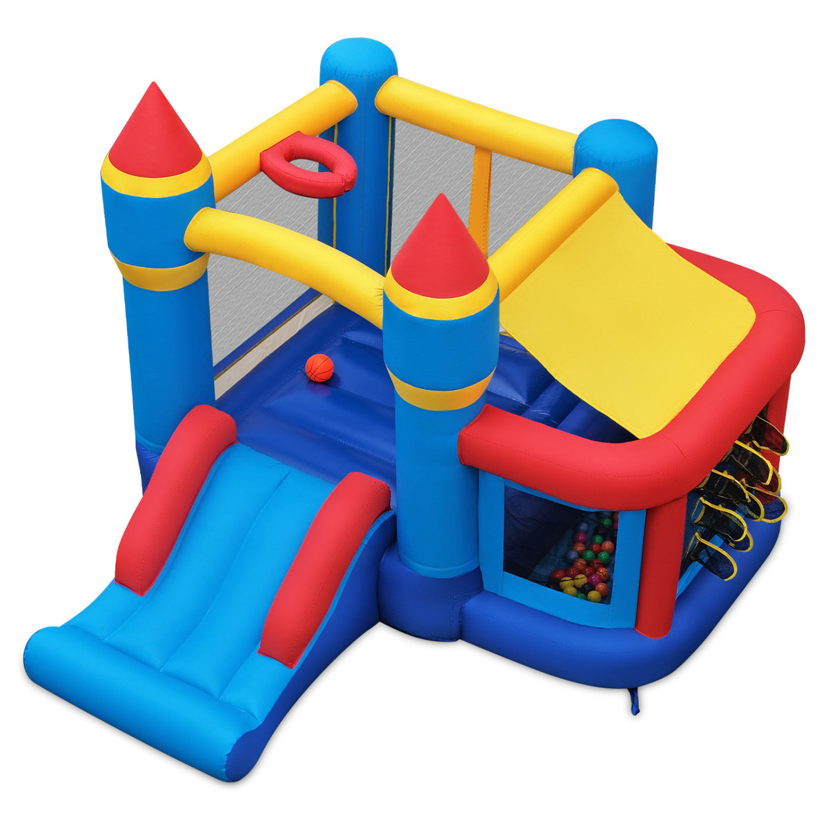 Inflatable Bounce House with Slide, Ball Pit, and Pitching Game-Inflatable Bounce Houses-DECOROLALA