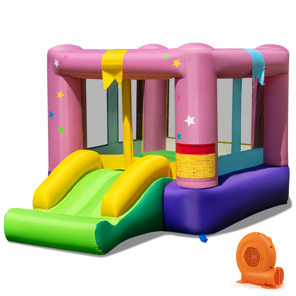 Inflatable Bounce House with Slide, Basketball Hoop and 520W Blower-Inflatable Bounce Houses-DECOROLALA