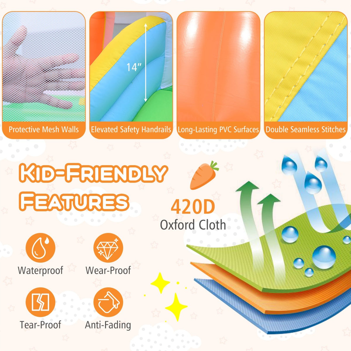 Inflatable Bounce House with Slide, Climbing Wall & Ball Pit - Multi-Color-Inflatable Bounce Houses-DECOROLALA