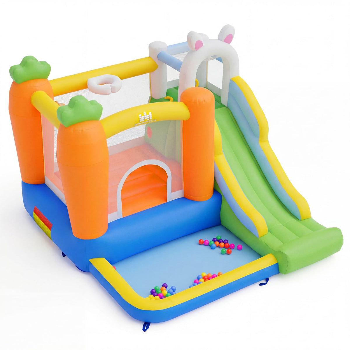 Inflatable Bounce House with Slide, Climbing Wall & Ball Pit - Multi-Color-Inflatable Bounce Houses-DECOROLALA