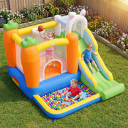 Inflatable Bounce House with Slide, Climbing Wall & Ball Pit - Multi-Color-Inflatable Bounce Houses-DECOROLALA