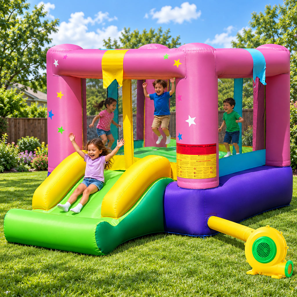 Inflatable Bounce House with Slide and 480W Blower-Inflatable Bounce Houses-DECOROLALA