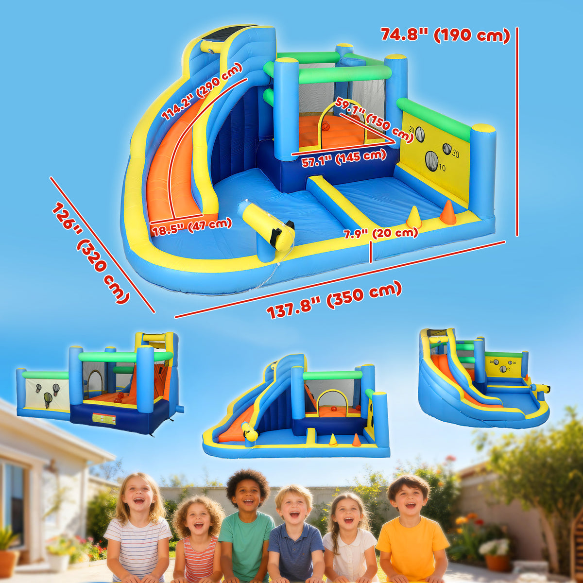 Bouncy Castle for Kids, Inflatable Bounce House with Slide, Pool (Ball Pit), Ball Shooting and Blower for Indoor Outdoor-Toys & Games > Kids Outdoor Play > Inflatables-DECOROLALA