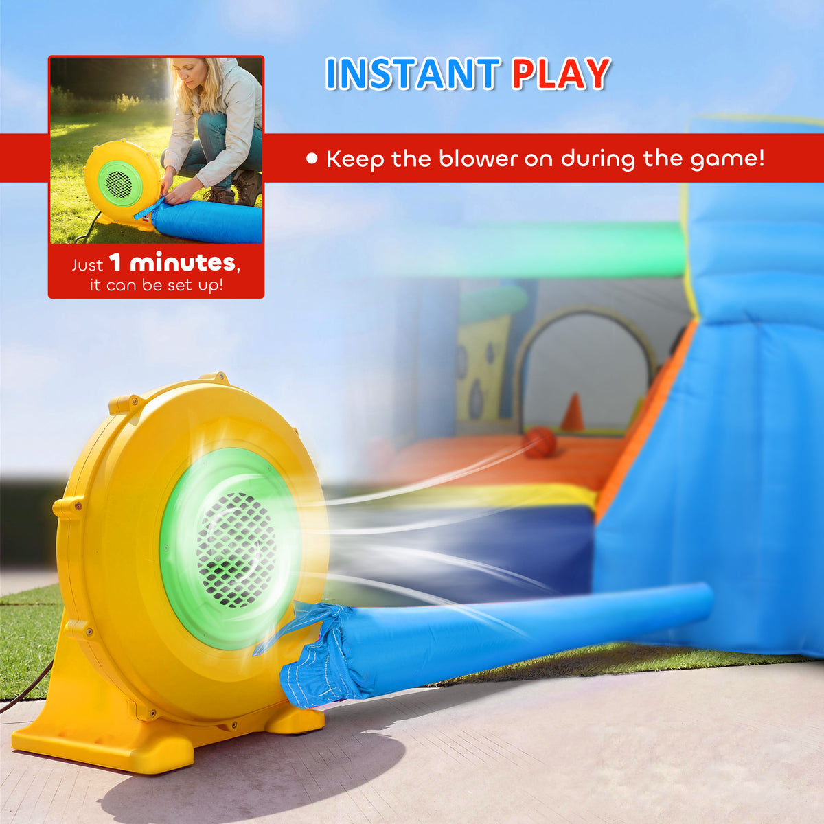 Bouncy Castle for Kids, Inflatable Bounce House with Slide, Pool (Ball Pit), Ball Shooting and Blower for Indoor Outdoor-Toys & Games > Kids Outdoor Play > Inflatables-DECOROLALA
