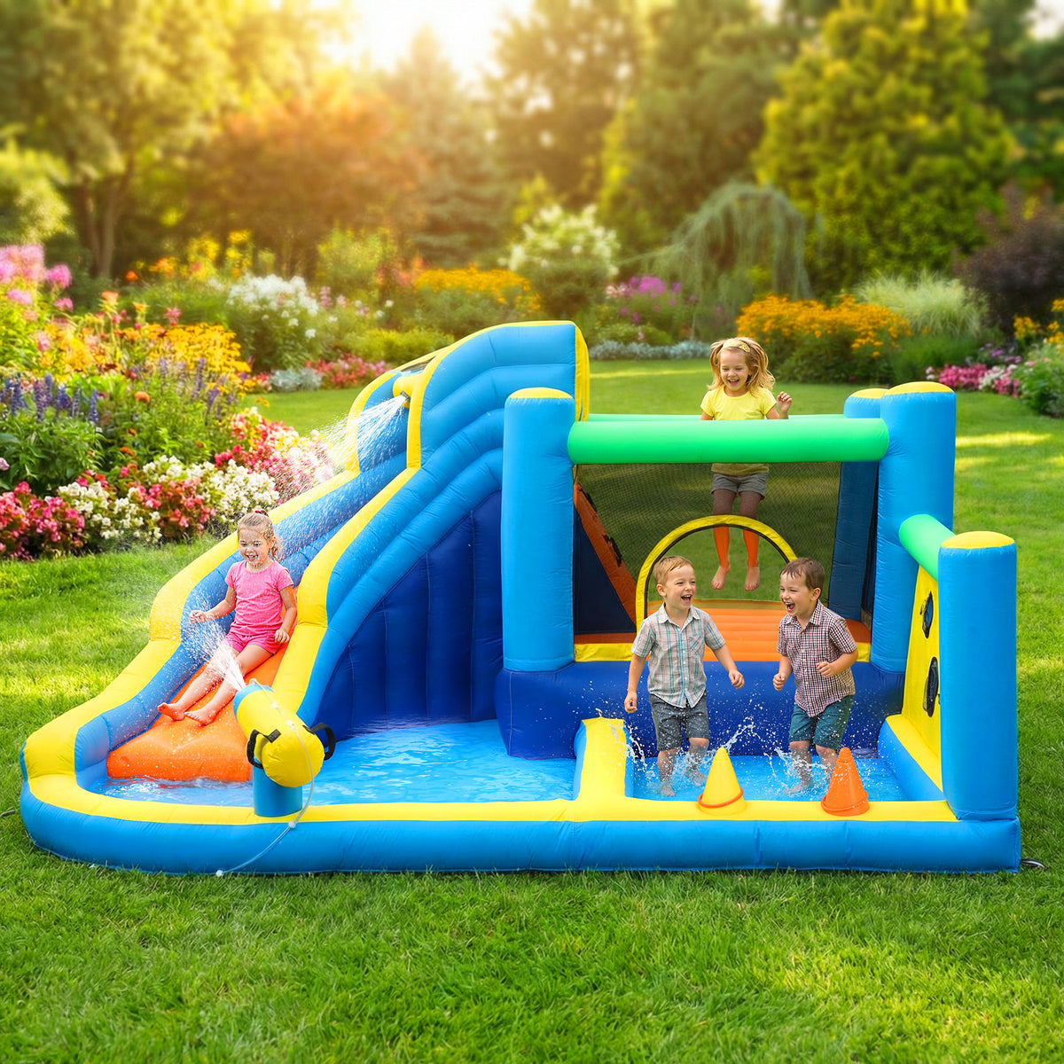 Bouncy Castle for Kids, Inflatable Bounce House with Slide, Pool (Ball Pit), Ball Shooting and Blower for Indoor Outdoor-Toys & Games > Kids Outdoor Play > Inflatables-DECOROLALA