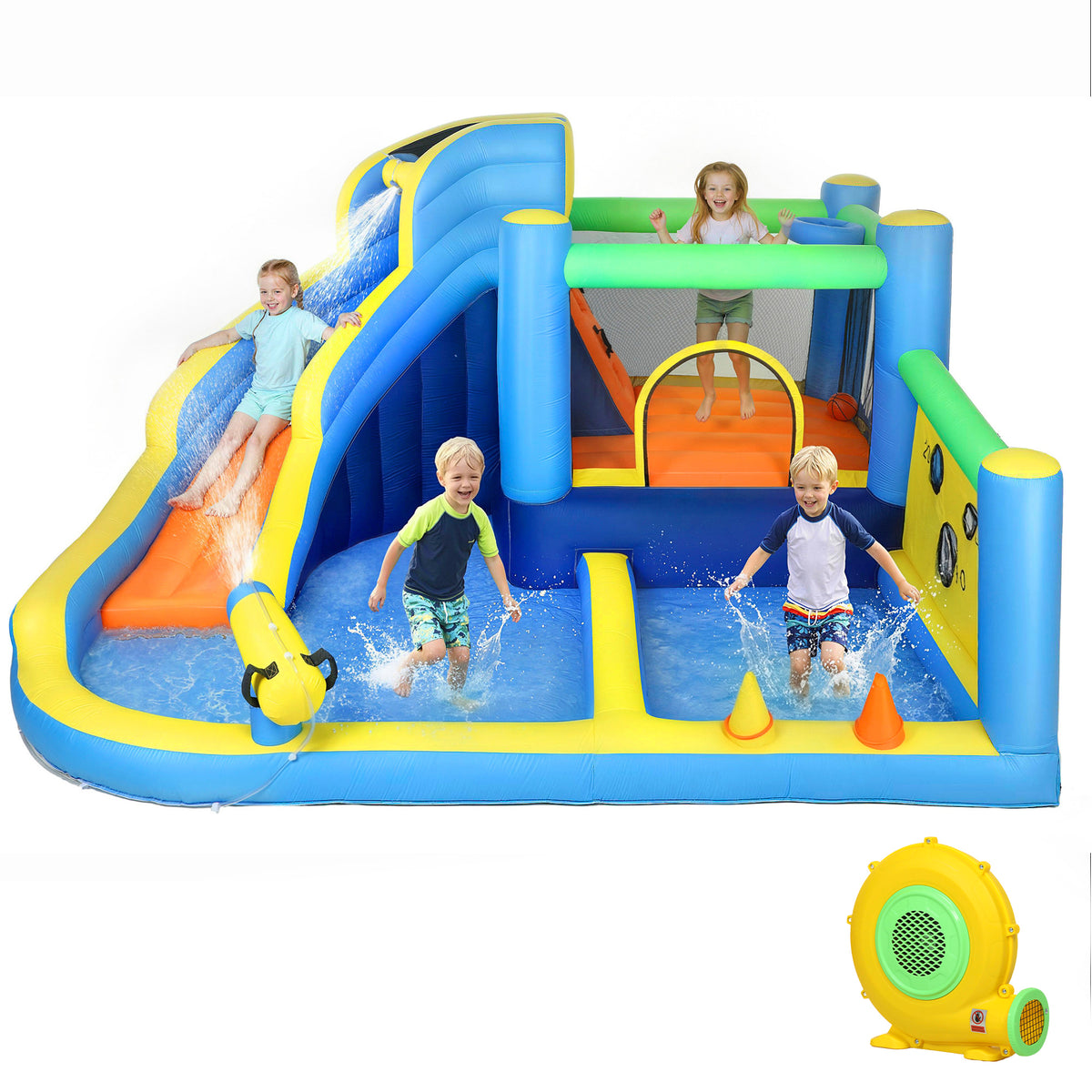 Bouncy Castle for Kids, Inflatable Bounce House with Slide, Pool (Ball Pit), Ball Shooting and Blower for Indoor Outdoor-Toys & Games > Kids Outdoor Play > Inflatables-DECOROLALA