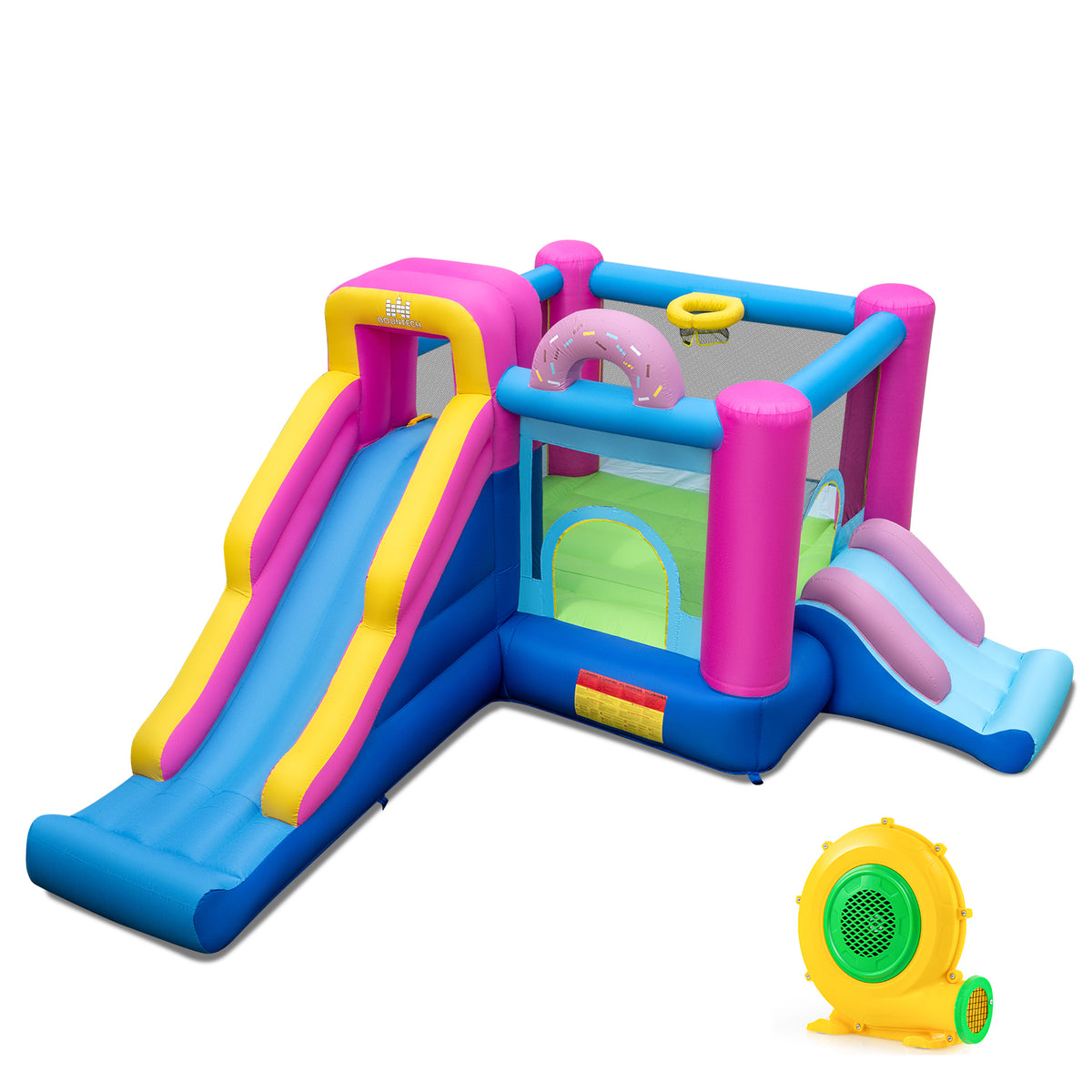 Inflatable Bounce House with Slides, Basketball Hoop & 680W Blower-Inflatable Bounce Houses-DECOROLALA