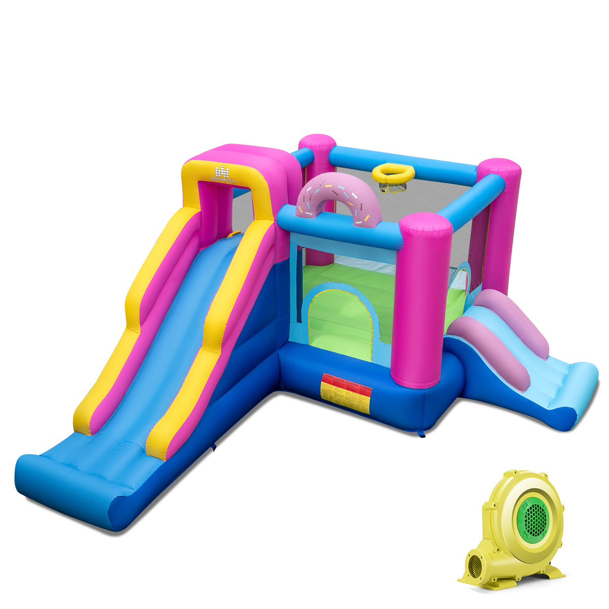Inflatable Bounce House with Slides, Basketball Hoop and 735W Blower-Inflatable Bounce Houses-DECOROLALA