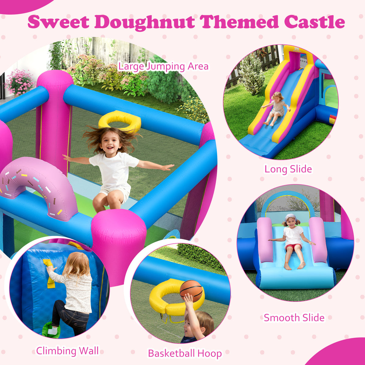 Inflatable Bounce House with Slides and Basketball Hoop (without Blower)