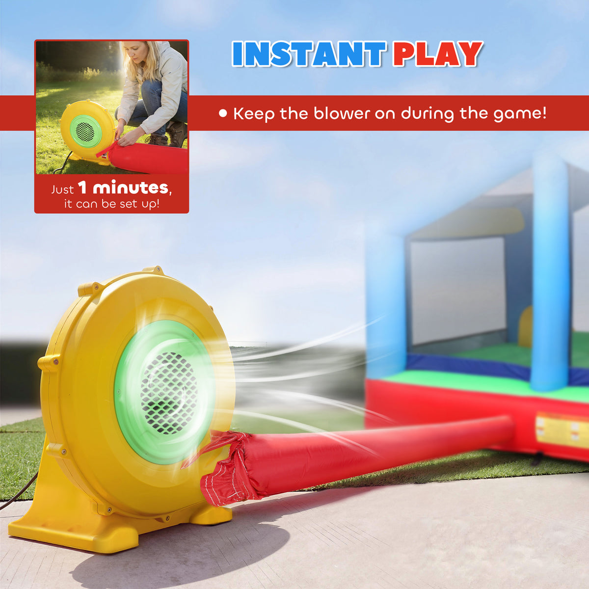 Bouncy Castle for Kids, Inflatable Bounce House with Slide, Ball Pit, Ring Toss Game, Sunshade and Blower-Toys & Games > Kids Outdoor Play > Inflatables-DECOROLALA