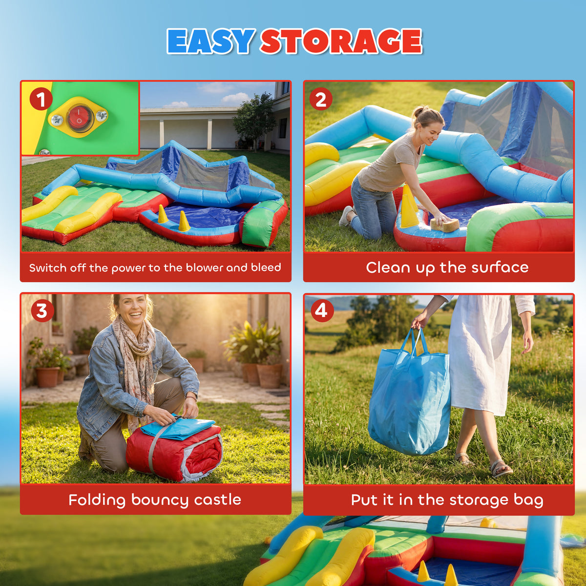 Bouncy Castle for Kids, Inflatable Bounce House with Slide, Ball Pit, Ring Toss Game, Sunshade and Blower-Toys & Games > Kids Outdoor Play > Inflatables-DECOROLALA