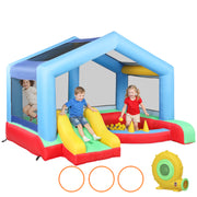 Bouncy Castle for Kids, Inflatable Bounce House with Slide, Ball Pit, Ring Toss Game, Sunshade and Blower-Toys & Games > Kids Outdoor Play > Inflatables-DECOROLALA