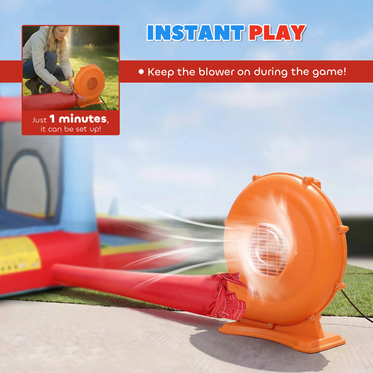 Bouncy Castle for Kids, Inflatable Bounce House with Slide, Pool/Ball Pit, Basketball Hoop and Blower for Indoor Outdoor-Toys & Games > Kids Outdoor Play > Inflatables-DECOROLALA