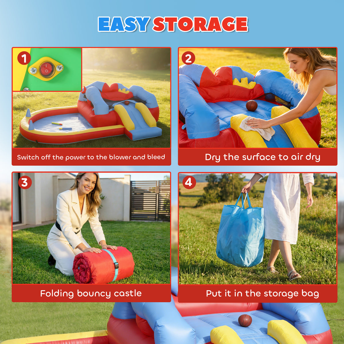 Bouncy Castle for Kids, Inflatable Bounce House with Slide, Pool/Ball Pit, Basketball Hoop and Blower for Indoor Outdoor-Toys & Games > Kids Outdoor Play > Inflatables-DECOROLALA