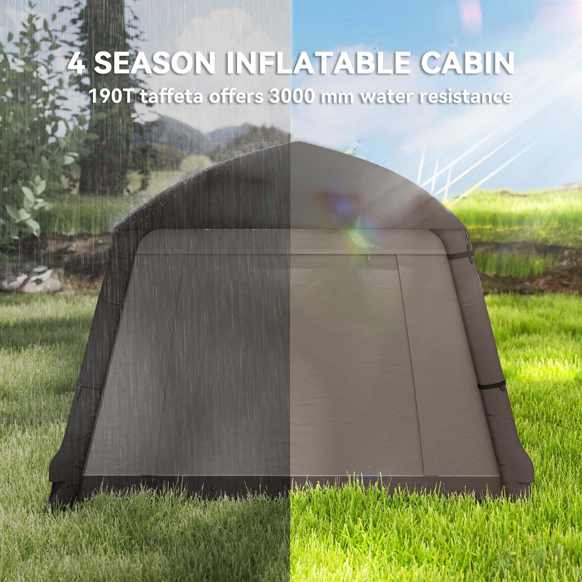 Inflatable Camping Tent, 1-2 Person Glamping Tent with Hand Pump, Blow Up Tent with Doors, Carry Bag, Khaki and Brown-Patio & Garden > Camping Supplies > Camping Tents-DECOROLALA
