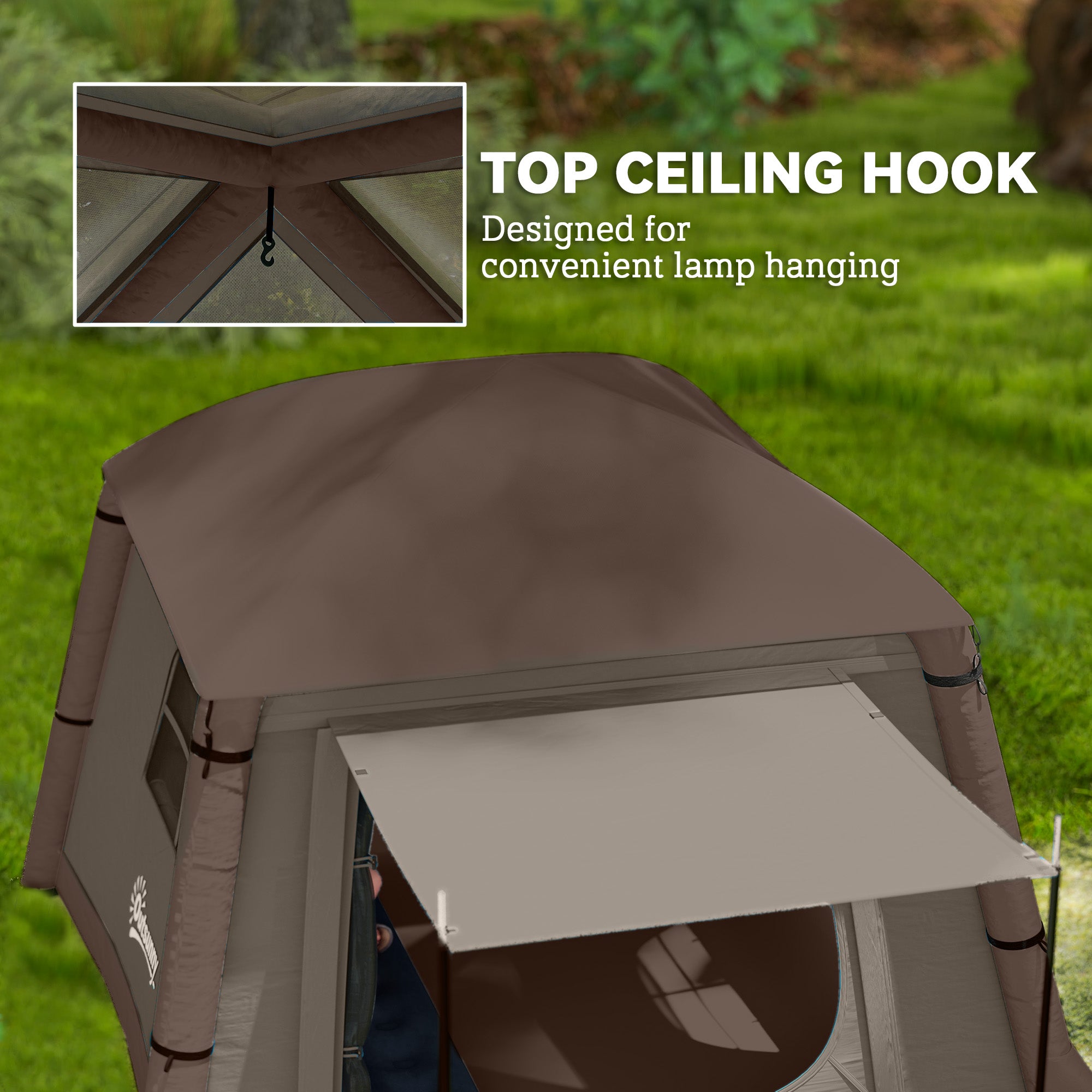 Inflatable Camping Tent, 1-2 Person Glamping Tent with Hand Pump, Blow Up Tent with Doors, Carry Bag, Khaki and Brown-Patio & Garden > Camping Supplies > Camping Tents-DECOROLALA