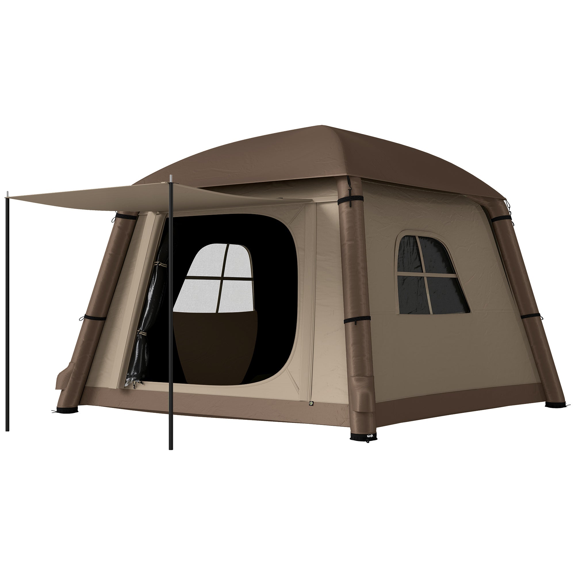 Inflatable Camping Tent, 1-2 Person Glamping Tent with Hand Pump, Blow Up Tent with Doors, Carry Bag, Khaki and Brown-Patio & Garden > Camping Supplies > Camping Tents-DECOROLALA