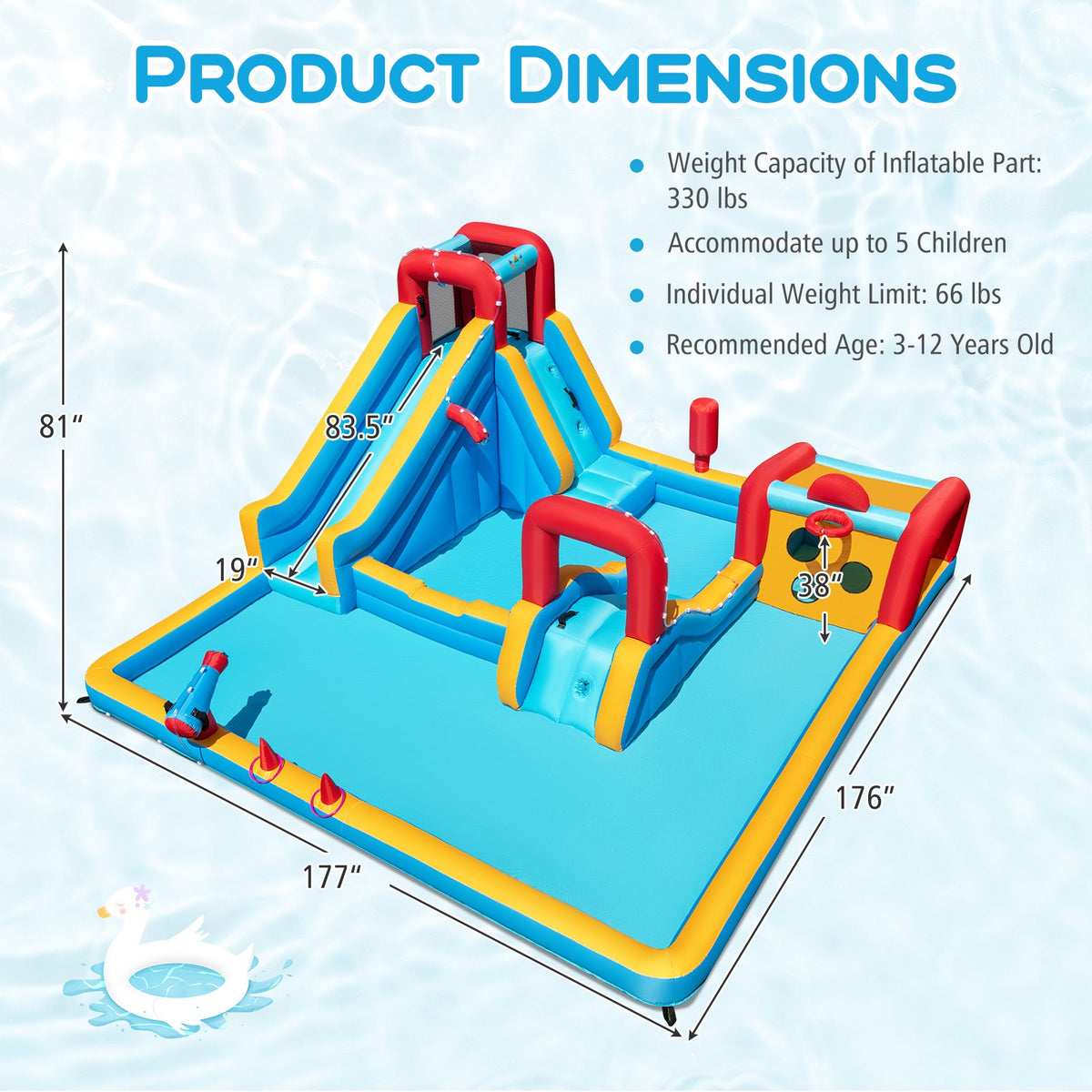 9-in-1 Inflatable Water Slide Park with 680W Blower - Multi-Colored