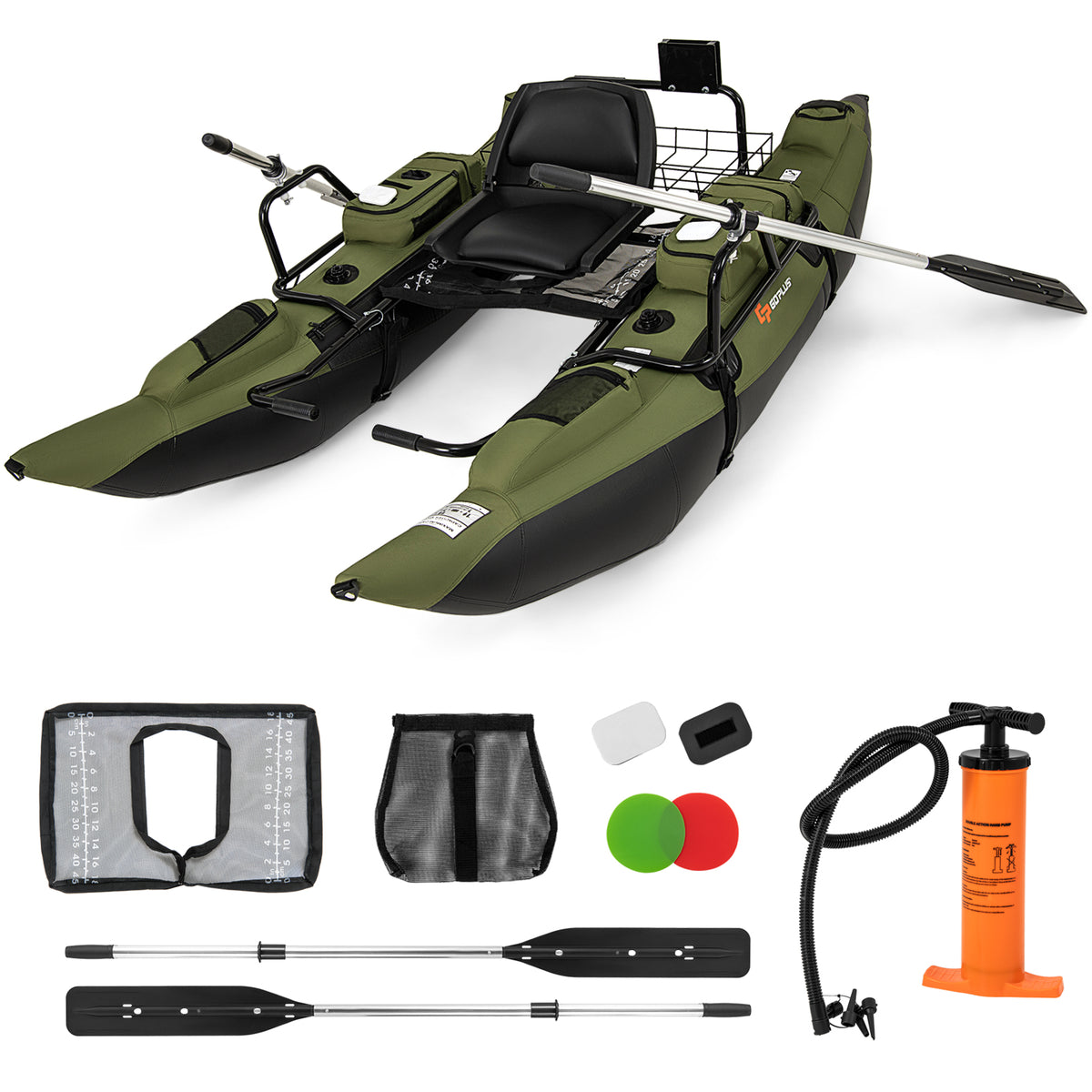 Inflatable Fishing Float Tube with Foldable Padded Seat and Adjustable Footrest-Green-Water Sports-DECOROLALA