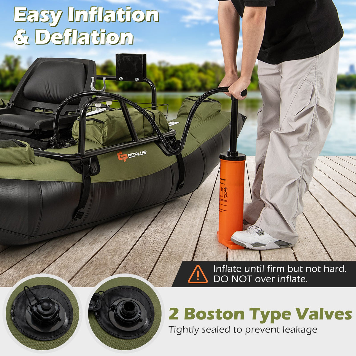 Inflatable Fishing Float Tube with Foldable Padded Seat and Adjustable Footrest-Green-Water Sports-DECOROLALA