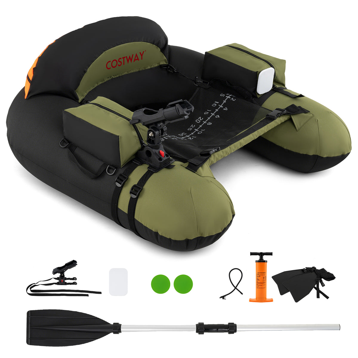 Inflatable Float Tube with Adjustable Fishing Rod Holder and Fish Hook Stator-Green-Water Sports-DECOROLALA