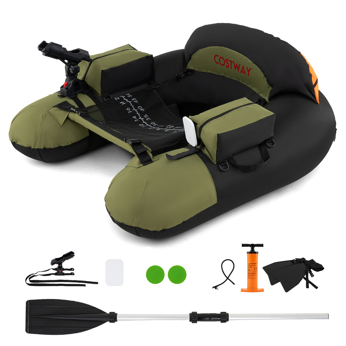 Inflatable Float Tube with Adjustable Fishing Rod Holder and Fish Hook Stator-Green-Water Sports-DECOROLALA