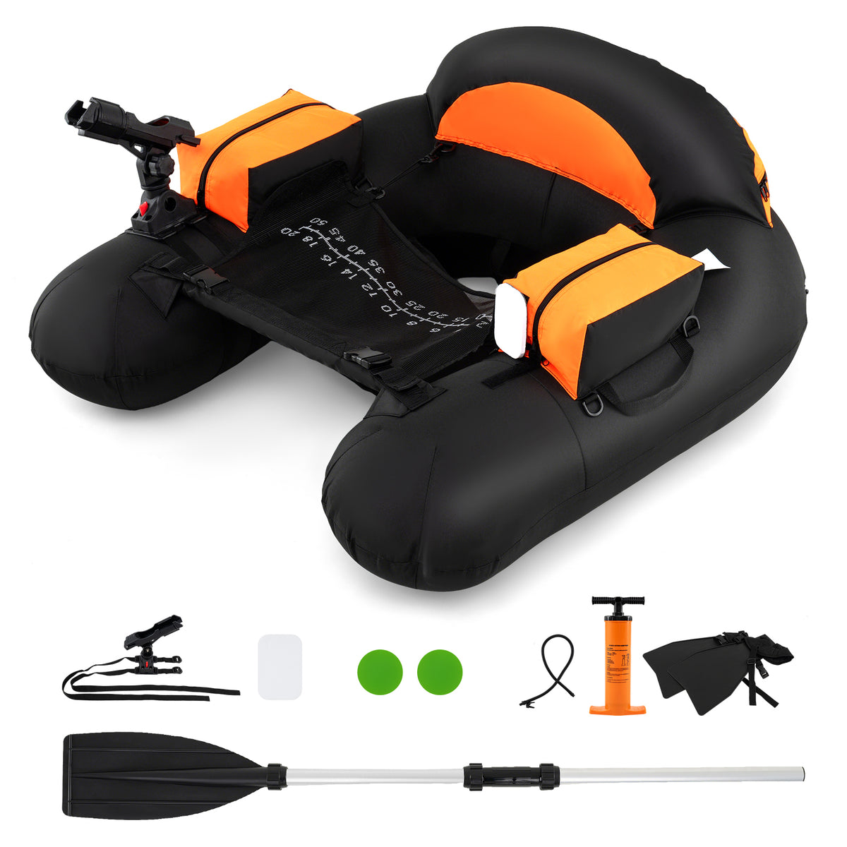 Inflatable Float Tube with Adjustable Fishing Rod Holder and Fish Hook Stator-Orange-Water Sports-DECOROLALA