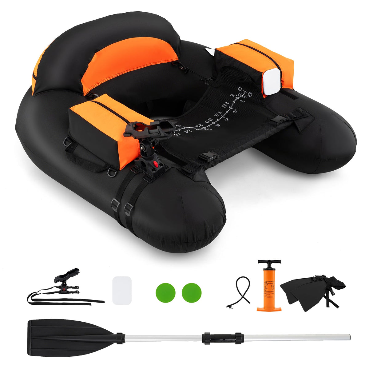 Inflatable Float Tube with Adjustable Fishing Rod Holder and Fish Hook Stator-Orange-Water Sports-DECOROLALA