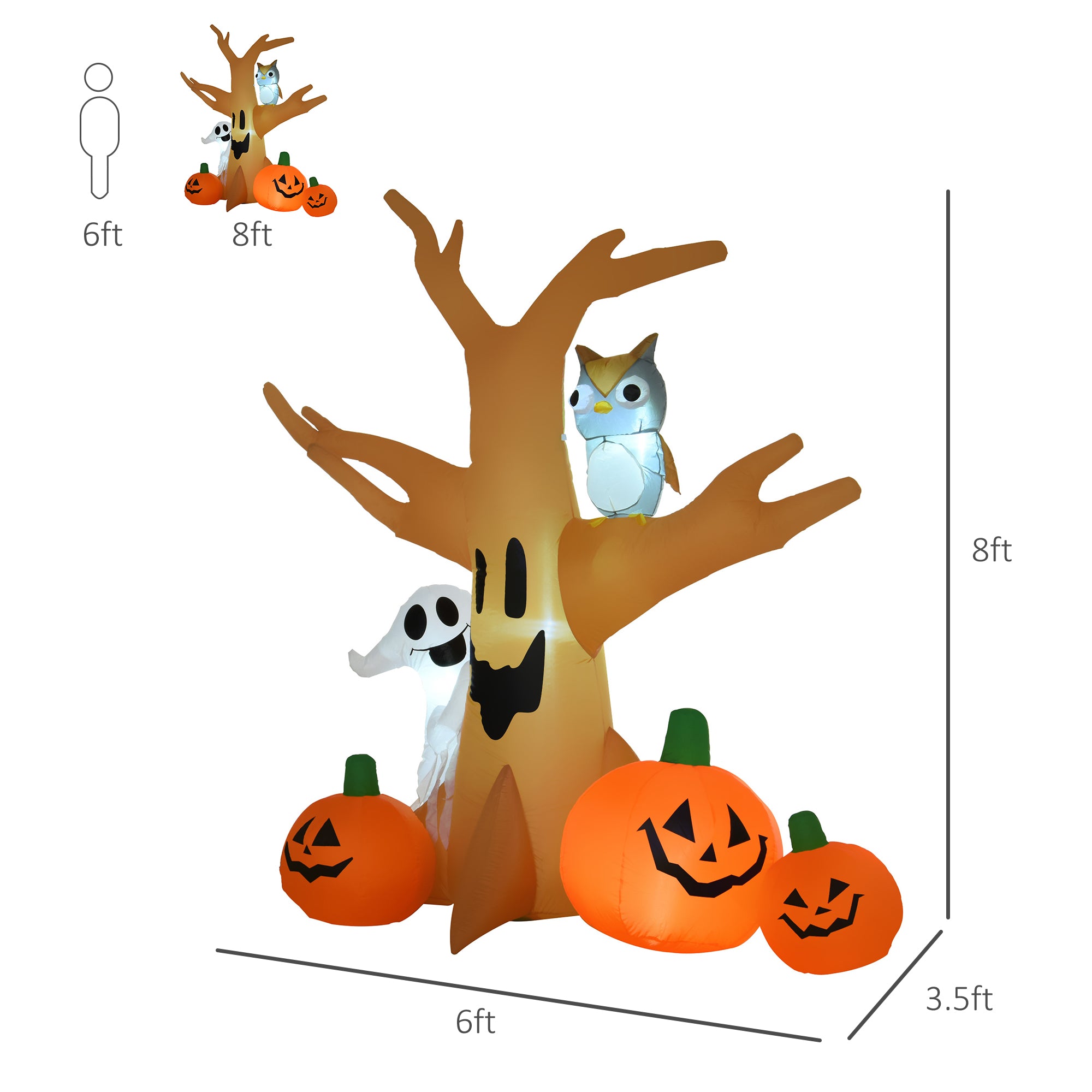 Inflatable Halloween Decoration Haunted Tree with Owl, Ghost, Pumpkins, Blow-Up Outdoor LED Display for Lawn, Garden, Party-Home Furnishings > Holiday & Seasonal > Halloween Decorations-DECOROLALA