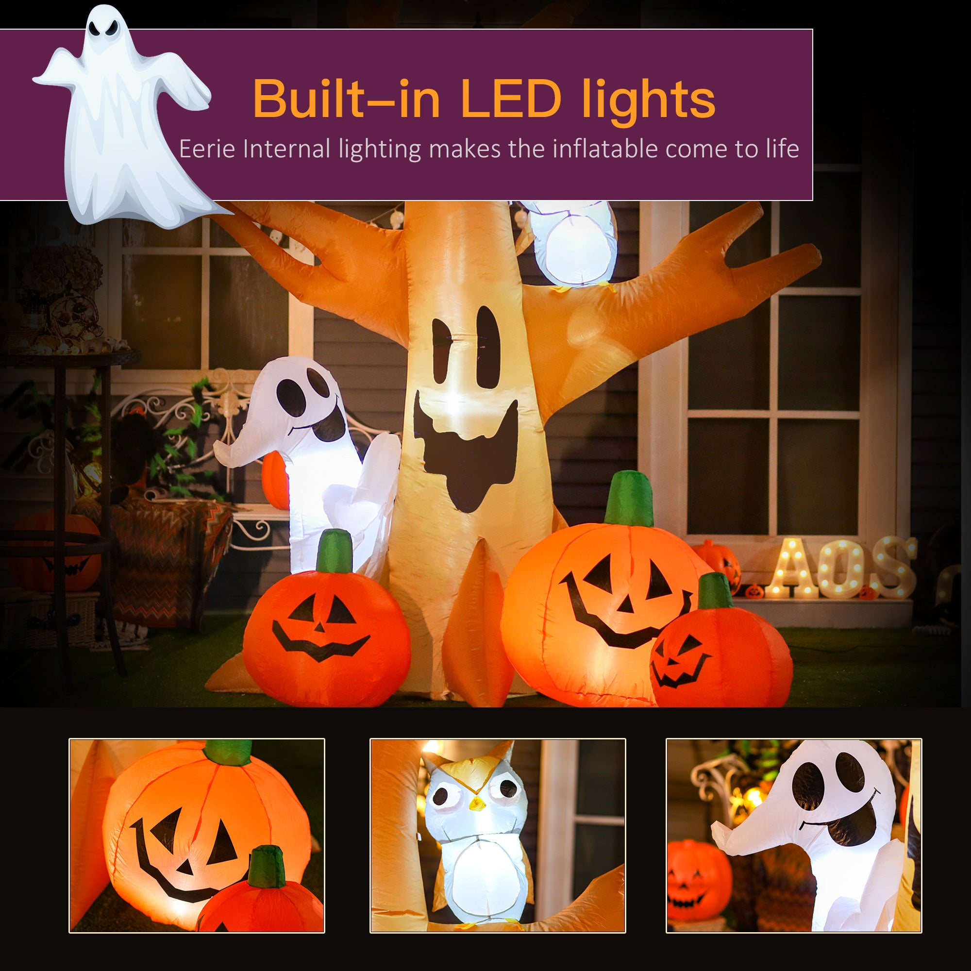 Inflatable Halloween Decoration Haunted Tree with Owl, Ghost, Pumpkins, Blow-Up Outdoor LED Display for Lawn, Garden, Party-Home Furnishings > Holiday & Seasonal > Halloween Decorations-DECOROLALA