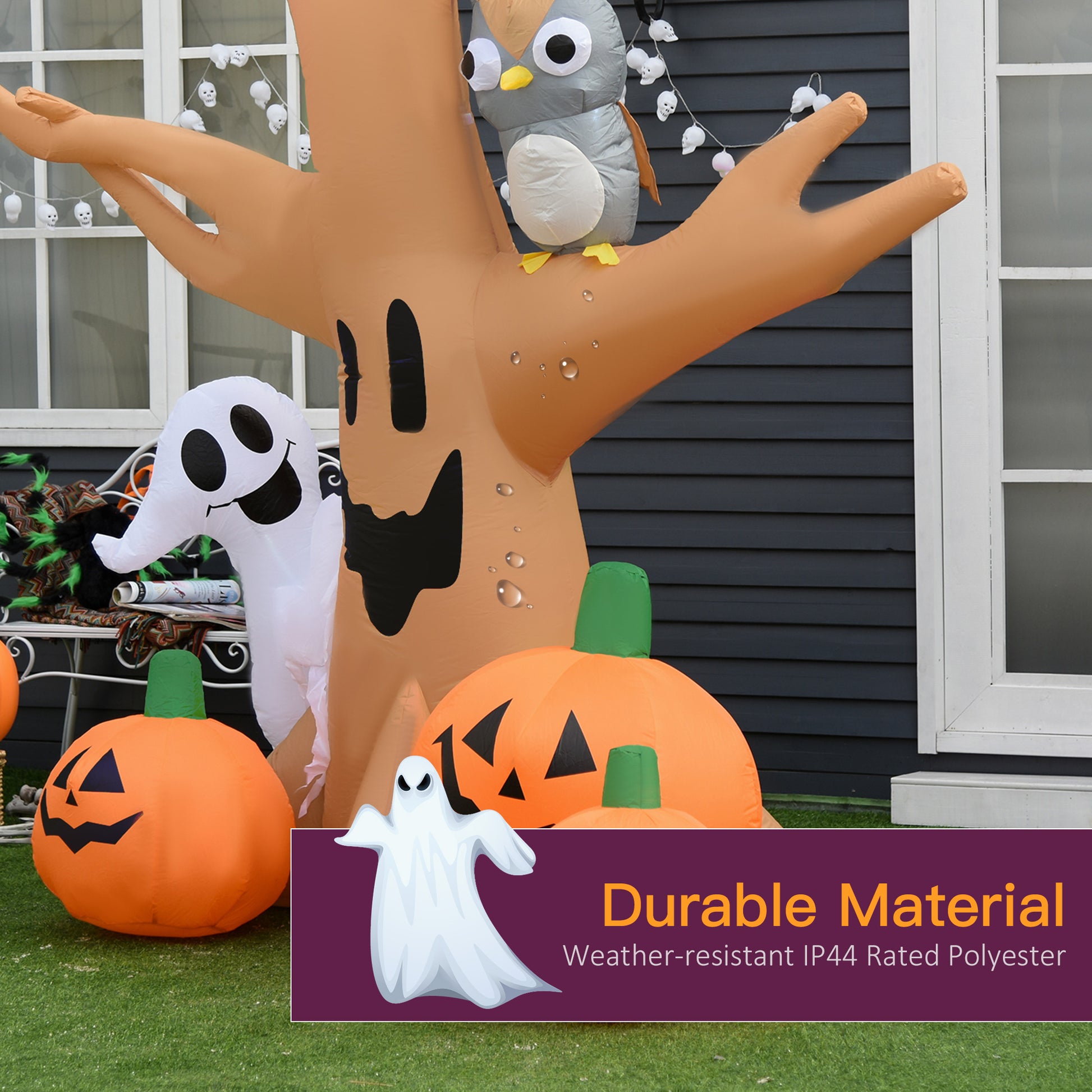 Inflatable Halloween Decoration Haunted Tree with Owl, Ghost, Pumpkins, Blow-Up Outdoor LED Display for Lawn, Garden, Party-Home Furnishings > Holiday & Seasonal > Halloween Decorations-DECOROLALA