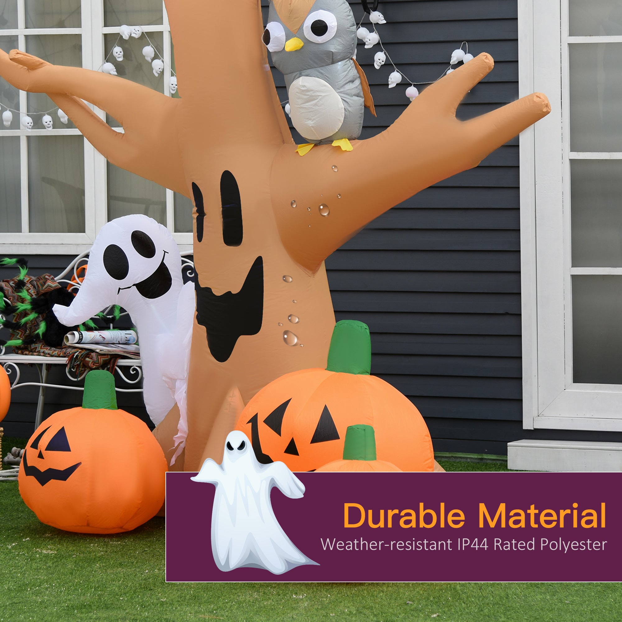 Inflatable Halloween Decoration Haunted Tree with Owl, Ghost, Pumpkins, Blow-Up Outdoor LED Display for Lawn, Garden, Party-Home Furnishings > Holiday & Seasonal > Halloween Decorations-DECOROLALA