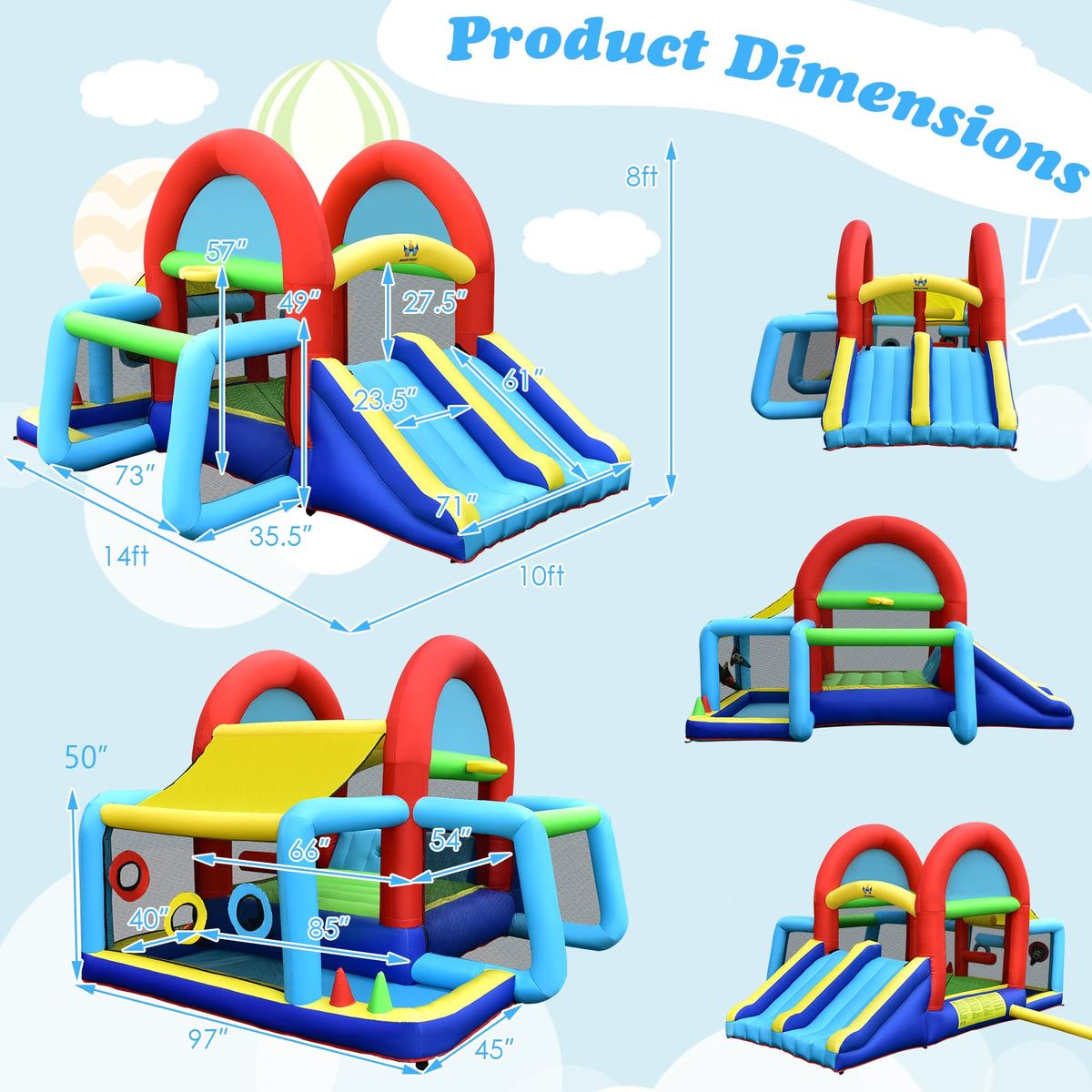 Inflatable Jumping Castle Bounce House with Dual Slides and 480W Blower