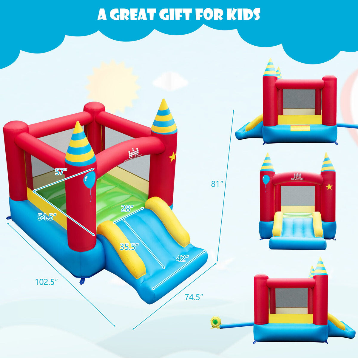Château gonflable pour enfants avec soufflerie de 480 W