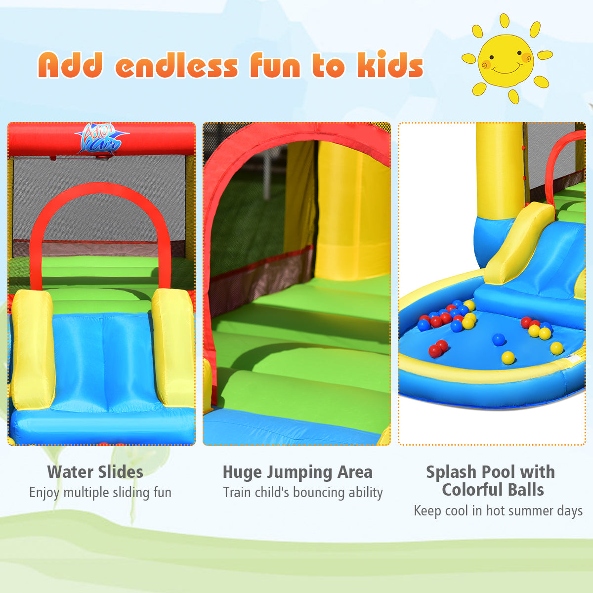 Château gonflable avec toboggan pour enfants et soufflerie de 550 W