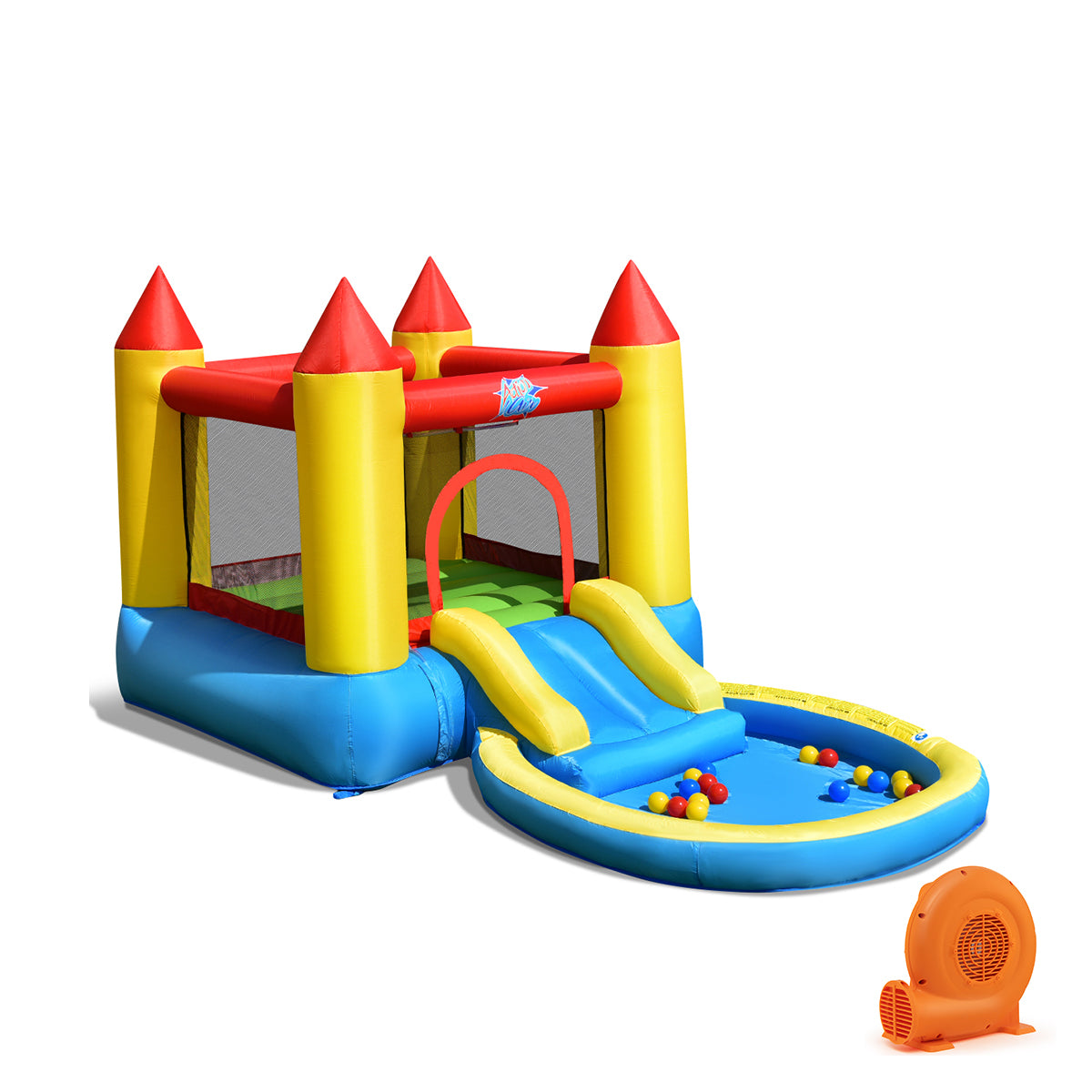Château gonflable avec toboggan pour enfants et soufflerie de 550 W