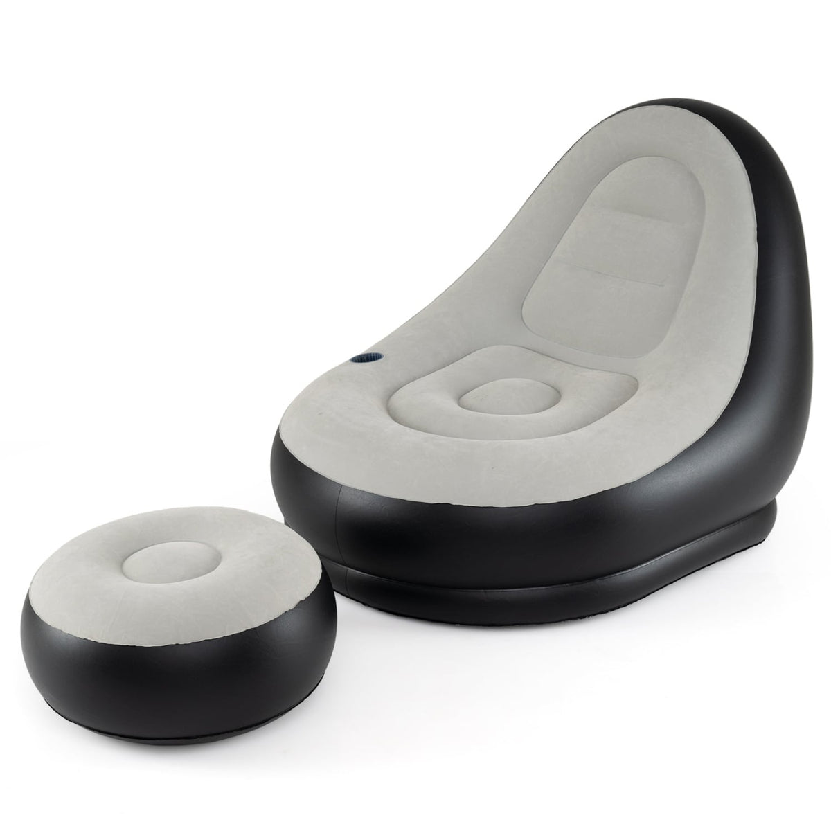 Inflatable Lounge Sofa with Ottoman Portable Air Sofa for Adults with Flocked Surface-Grey-Outdoor Chairs & Seating-DECOROLALA