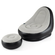 Inflatable Lounge Sofa with Ottoman Portable Air Sofa for Adults with Flocked Surface-Grey-Outdoor Chairs & Seating-DECOROLALA