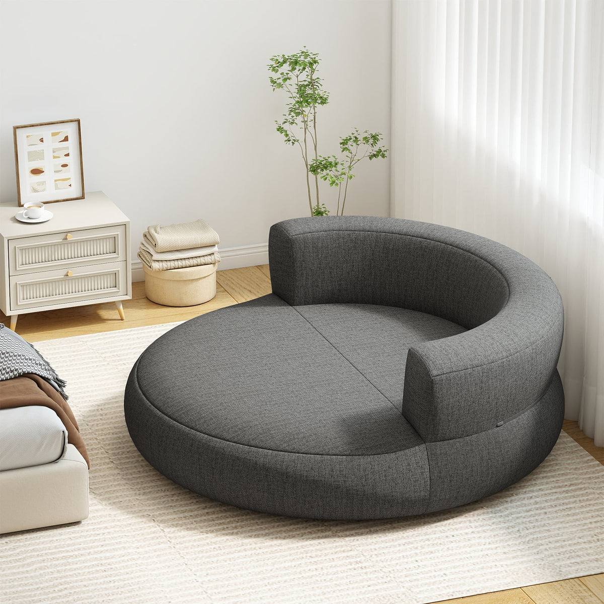 Inflatable Lounger Air Sofa with Detachable Cover-Gray-Camping Furniture-DECOROLALA