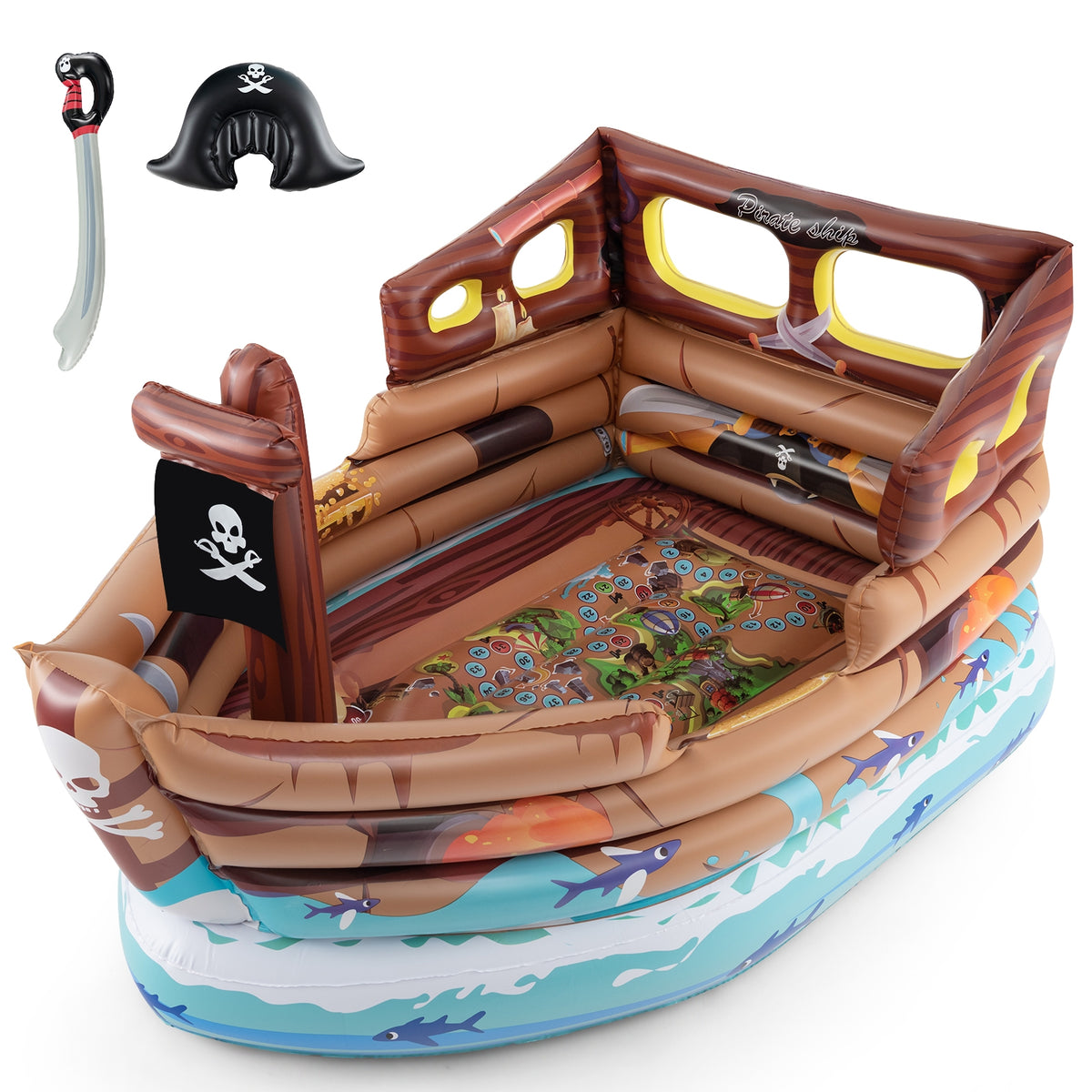 Inflatable Pirate Ship Playhouse with Motor - 80" PVC Kids Play Tent