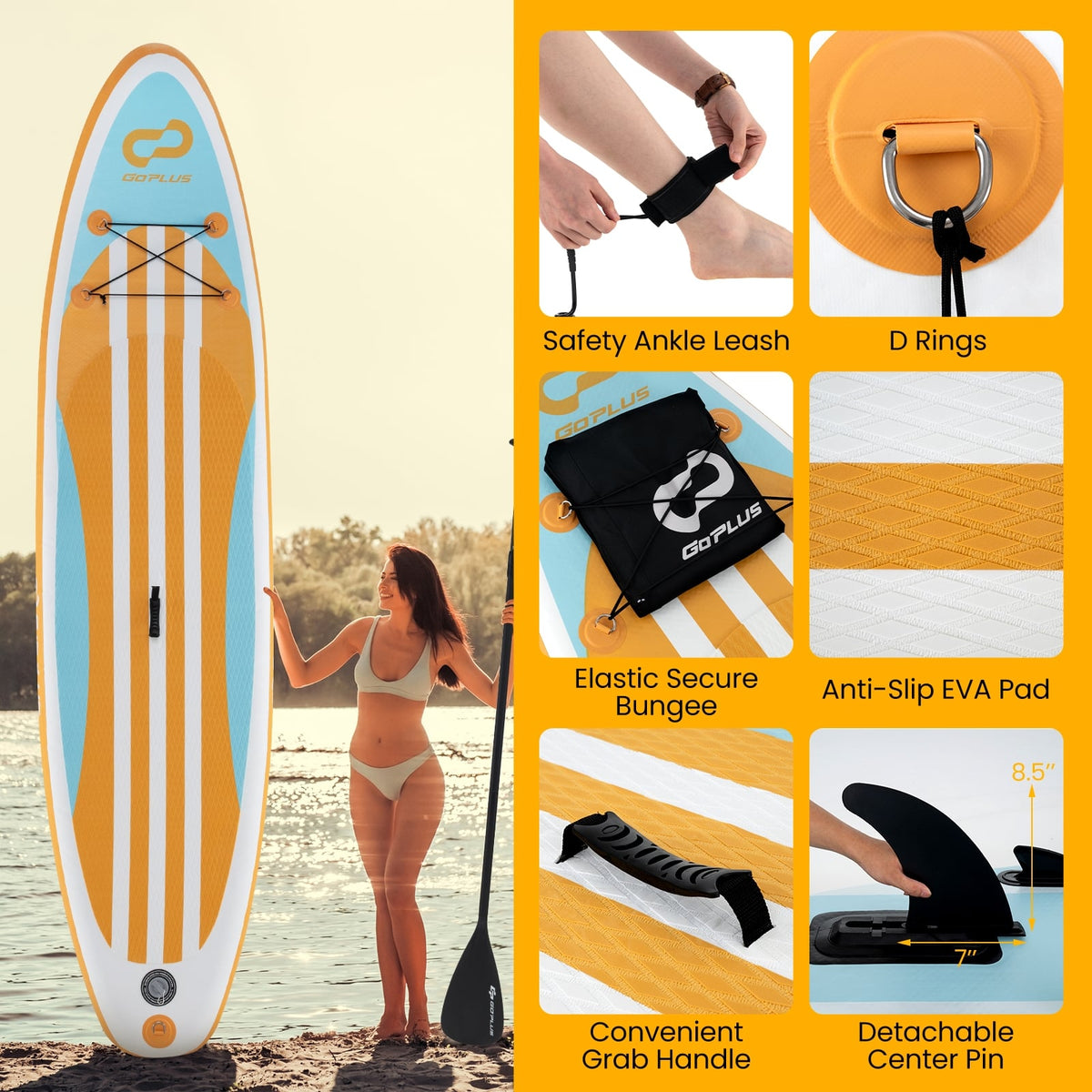 Inflatable Stand up Paddle Board with Adjustable Paddle and 3 Fins for Adults and Youths-S-Surfing-DECOROLALA