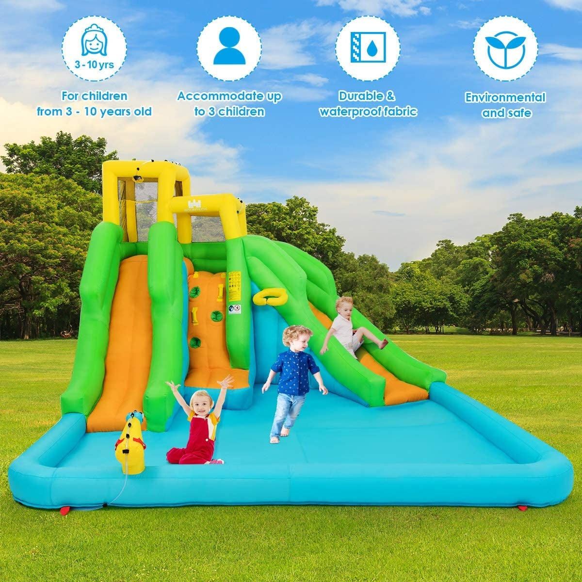 Inflatable Water Park Bounce House with Climbing Wall [Best Seller in the US]