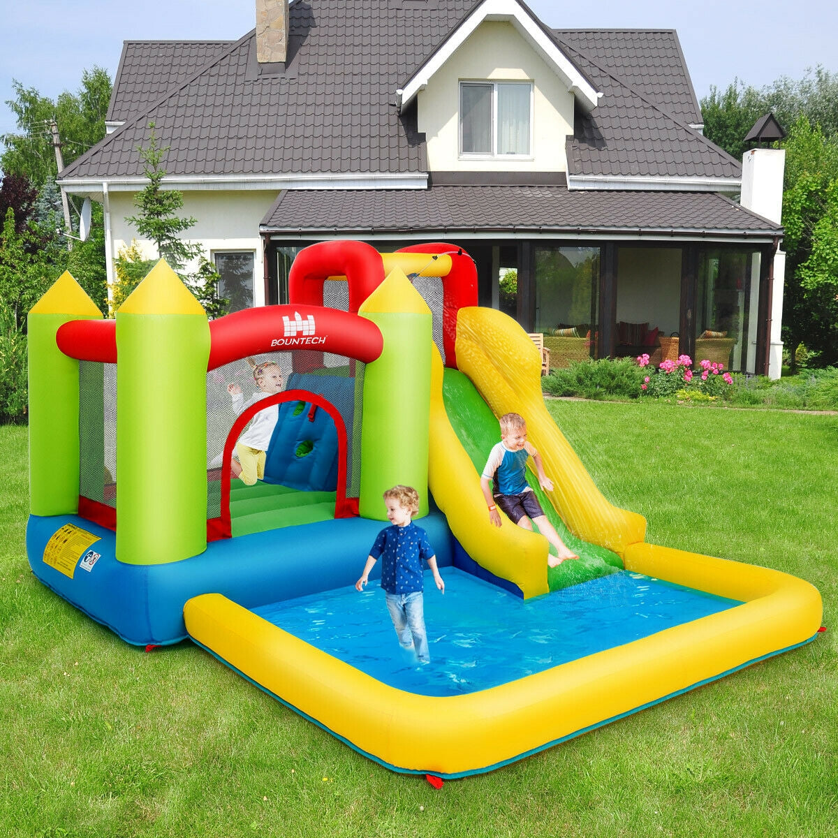 Inflatable Water Park Bounce House with Slide and Climbing Wall-Inflatable Water Slides-DECOROLALA