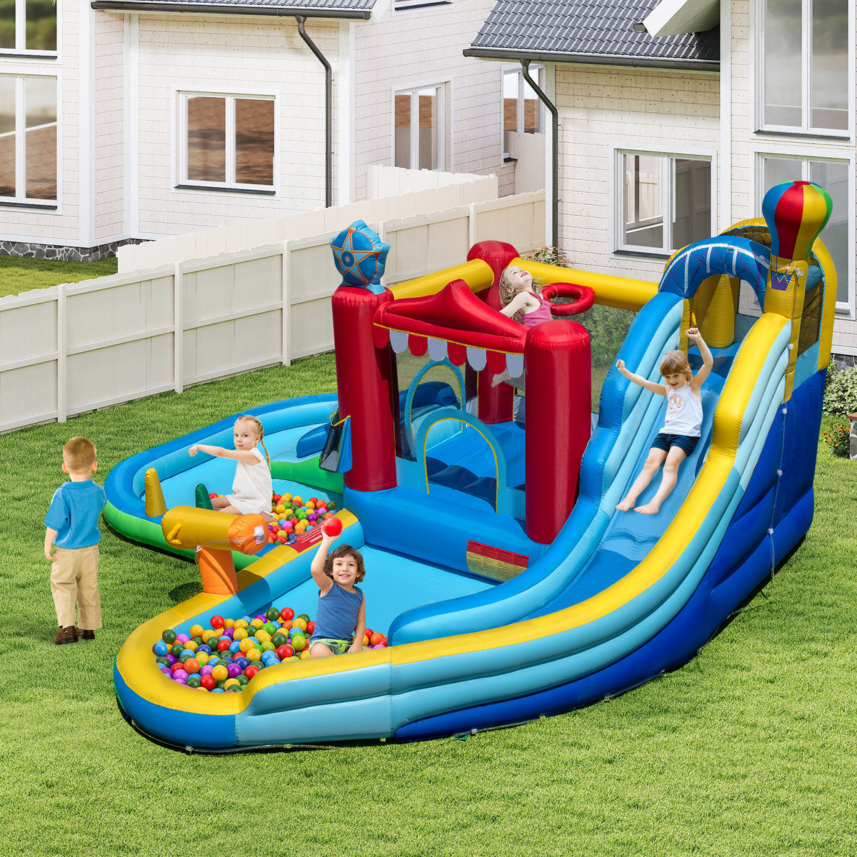 Inflatable Water Park Water Slide Wet Dry Combo Bounce House with 950W Blower