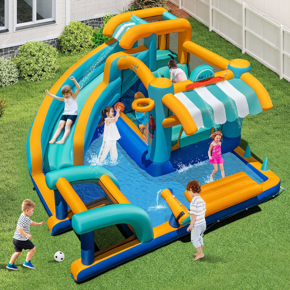 Château gonflable 8-en-1 avec toboggan aquatique et soufflerie de 735 W
