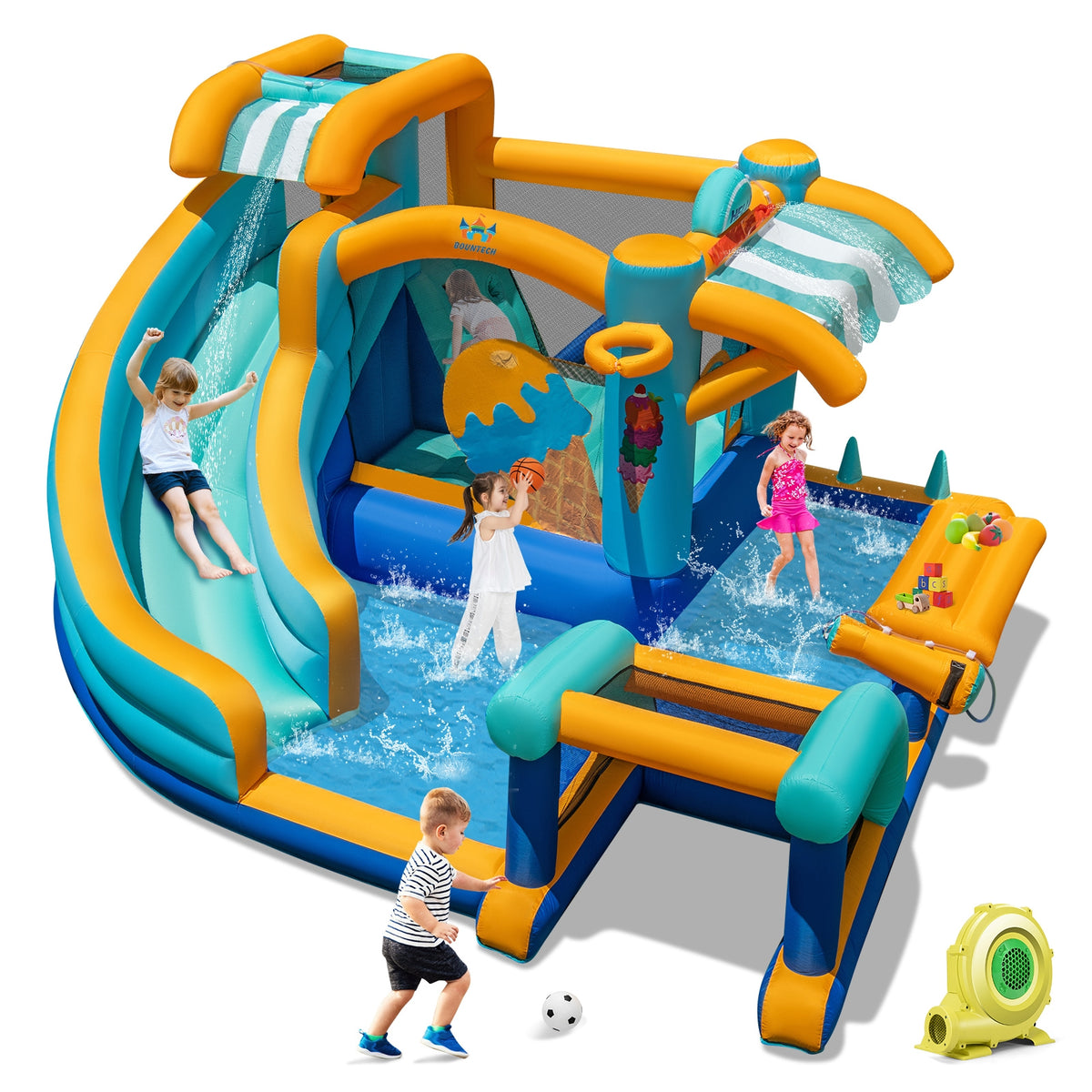 Château gonflable 8-en-1 avec toboggan aquatique et soufflerie de 735 W